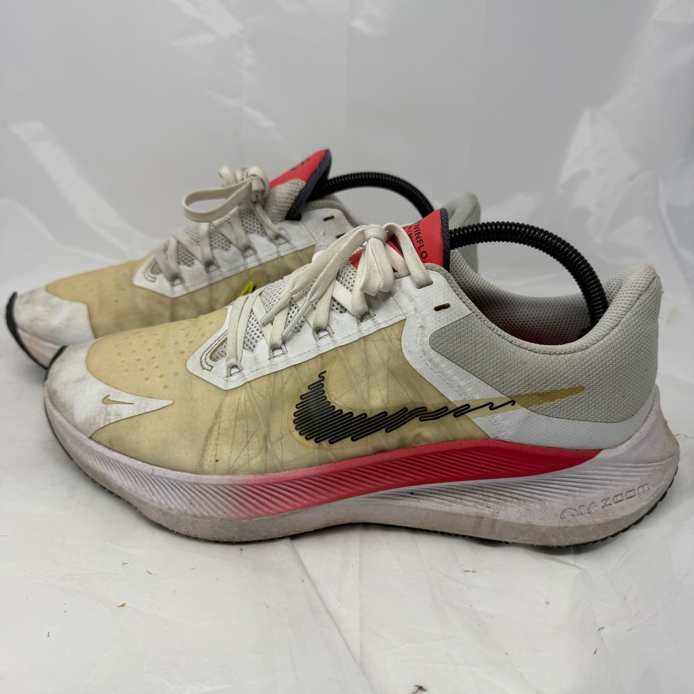 Nike Air Zoom Winflo 8 White Bright Crimson Volt Run Shoes CW3419-100 Mens 10.5